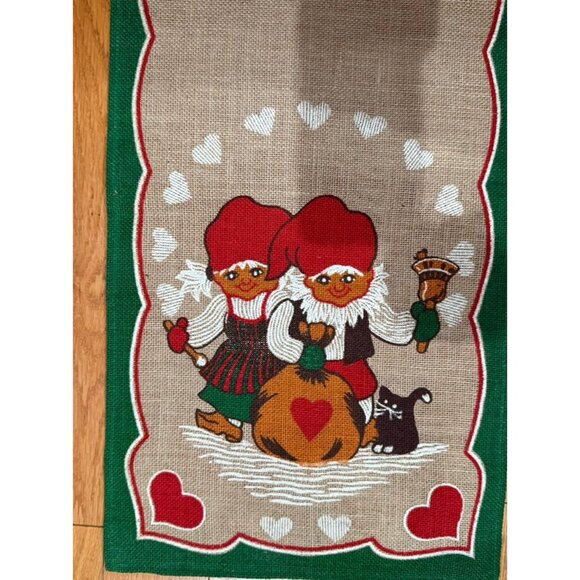 Scandinavian Sweden Jute Christmas Holiday Gnome Table Runner 38.5” X 12” Vtg - Picture 2 of 4